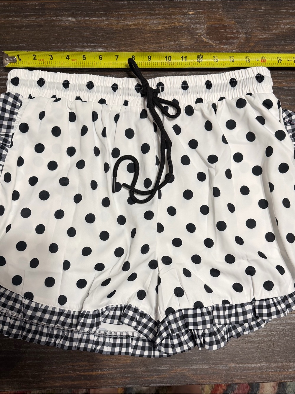 Polka Dot Ruffle Hem Women’s Shorts - Black/White NWT